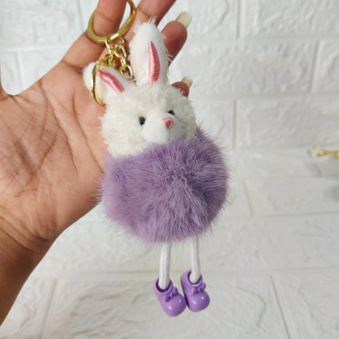 Fuzzy Bunny Pom-Pom Bag Charm Keychain