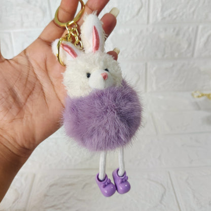 Fuzzy Bunny Pom-Pom Bag Charm Keychain