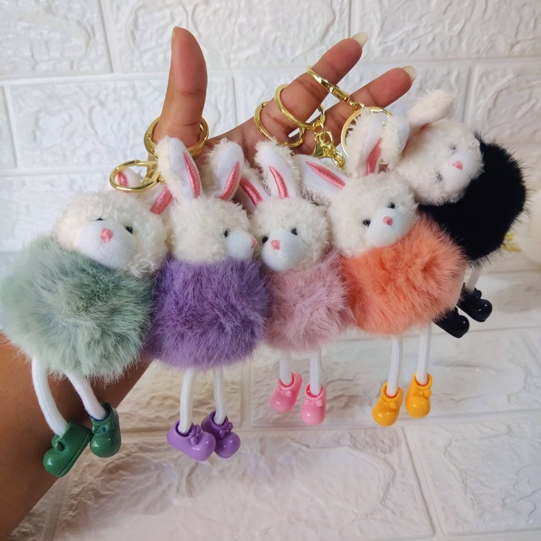 Fuzzy Bunny Pom-Pom Bag Charm Keychain