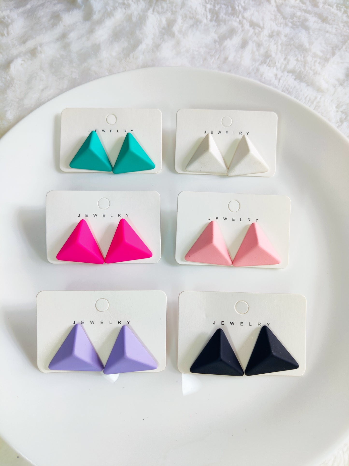 Colorful Korean triangle stud earrings for women minimal geometric jewelry