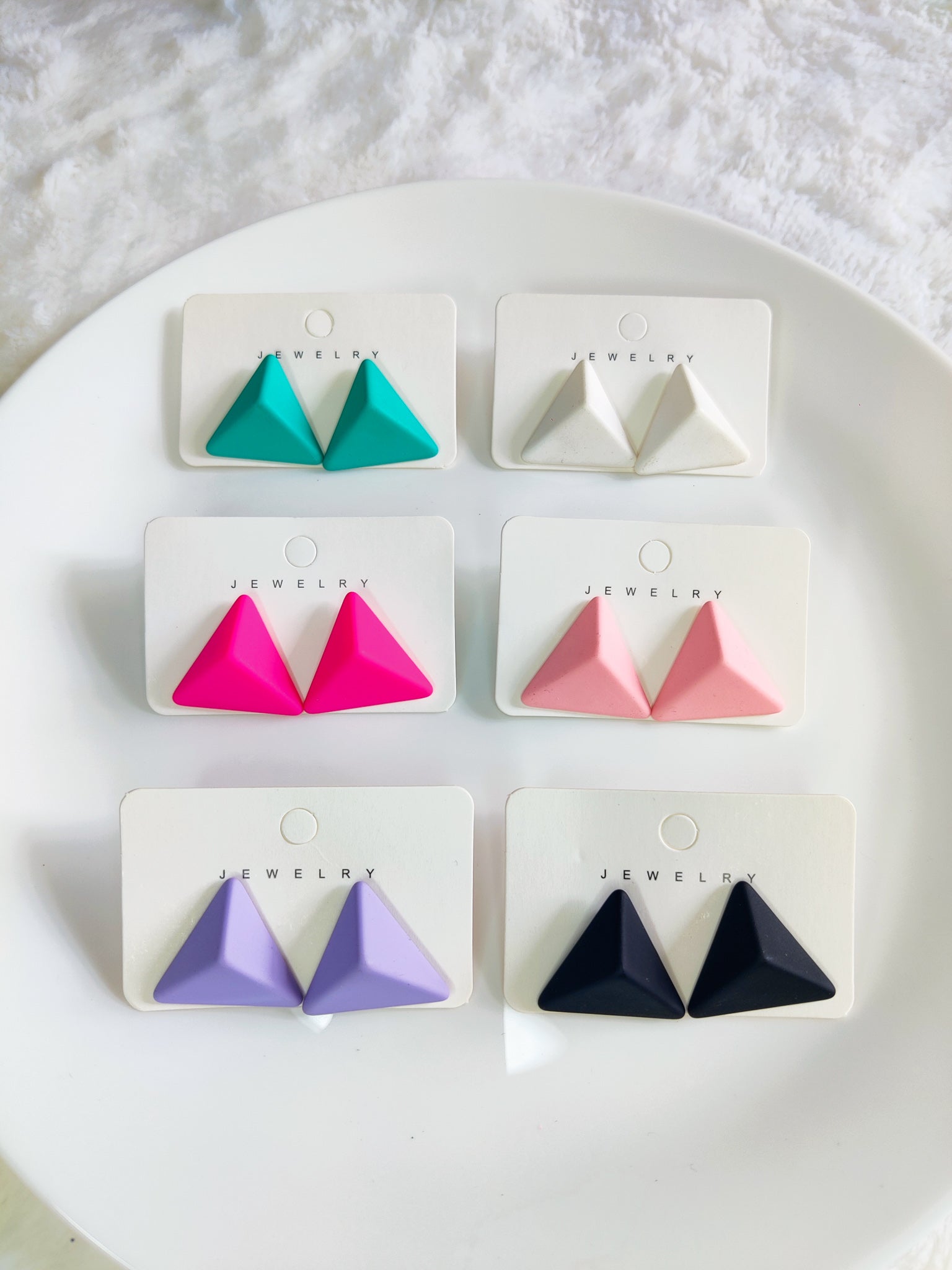 Colorful Korean triangle stud earrings for women minimal geometric jewelry