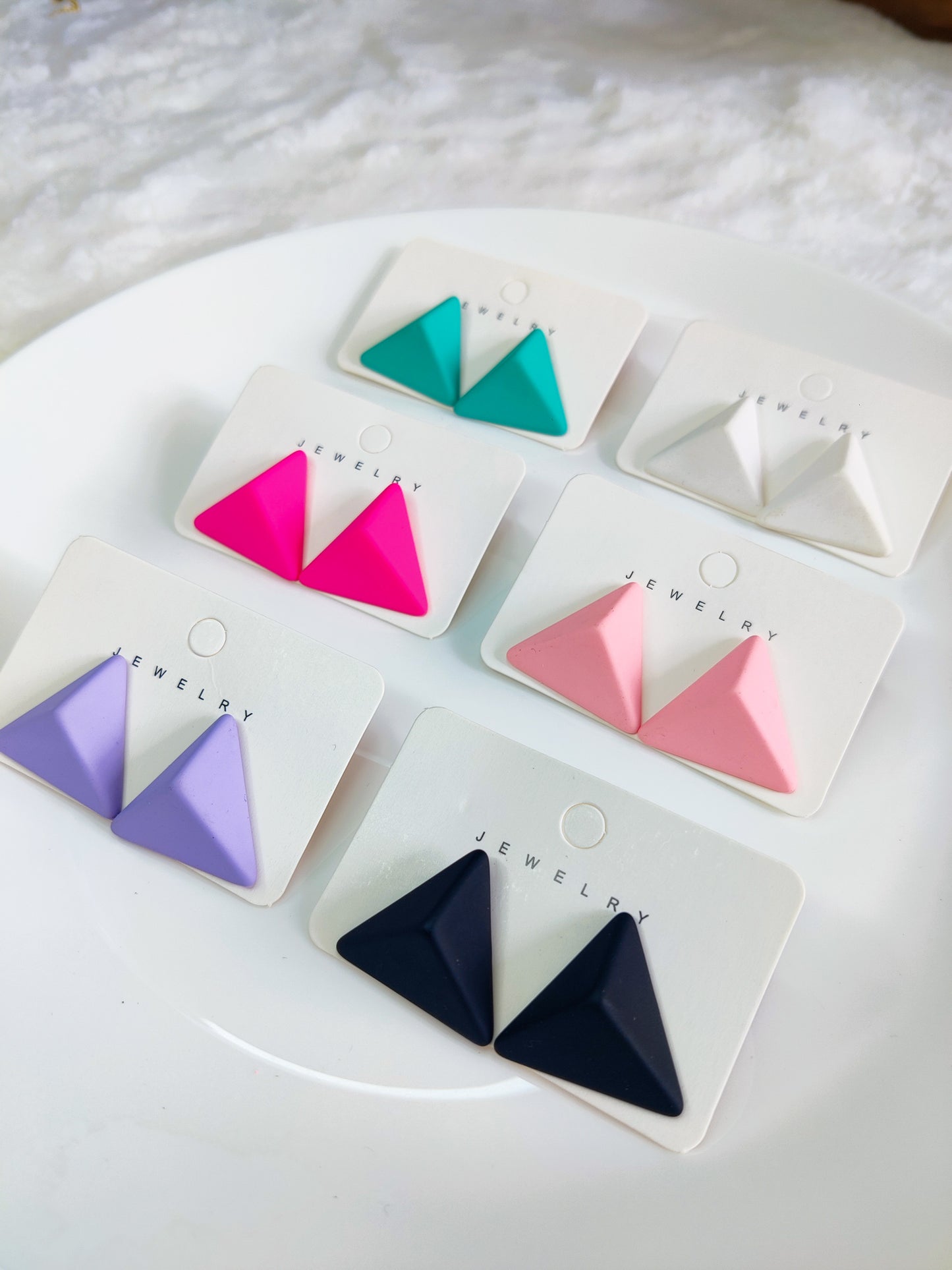 Colorful Korean triangle stud earrings for women minimal geometric jewelry