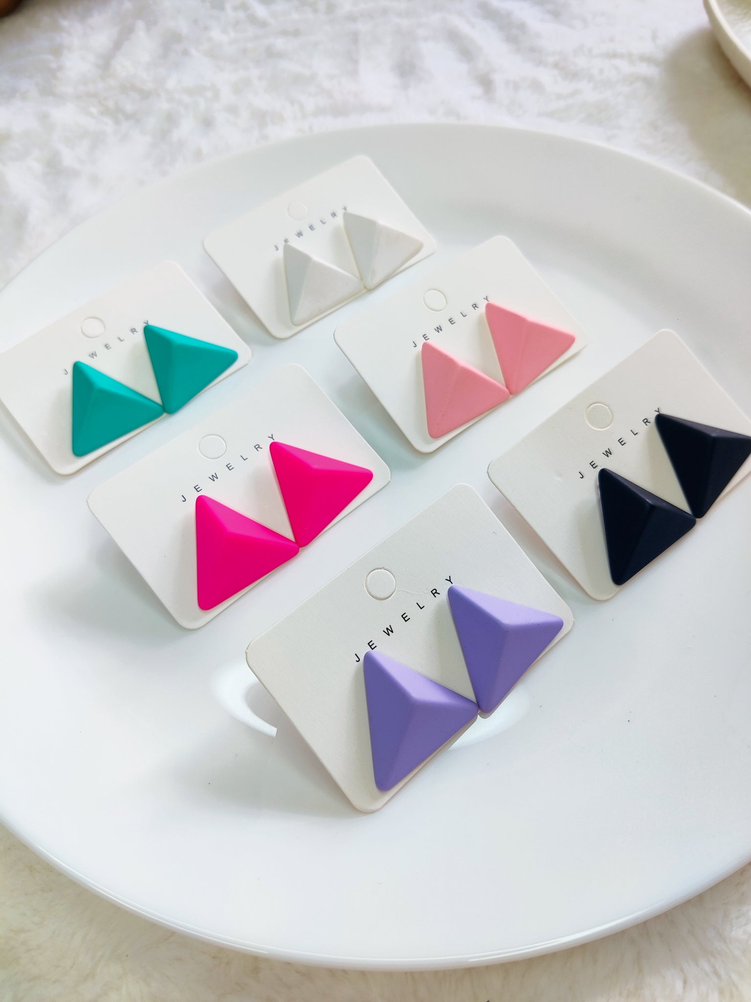 Colorful Korean triangle stud earrings for women minimal geometric jewelry