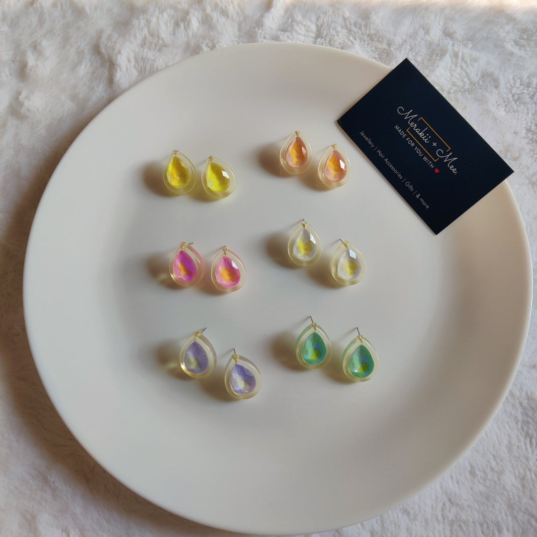 Iridescent Teardrop Stud Earrings