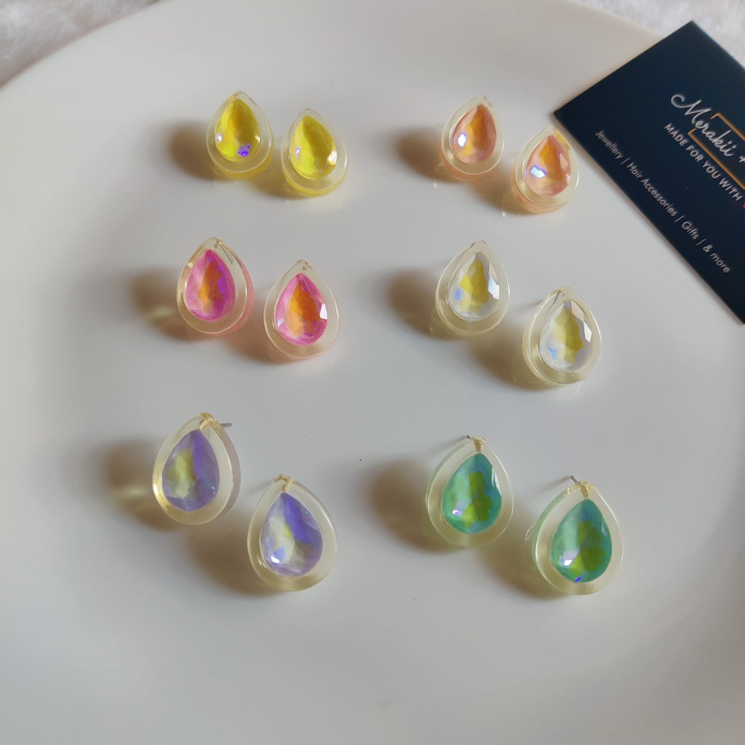 Iridescent Teardrop Stud Earrings