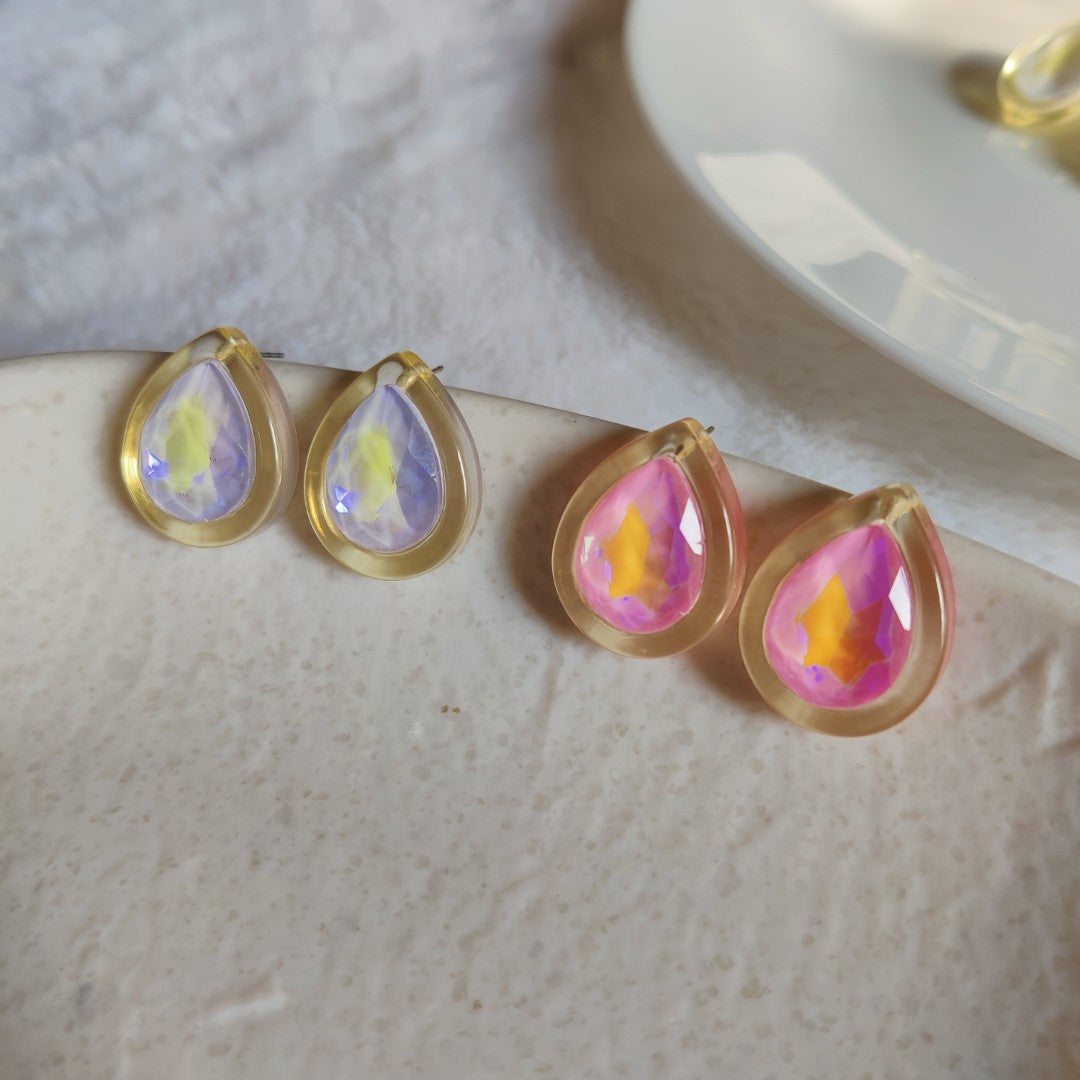 Iridescent Teardrop Stud Earrings