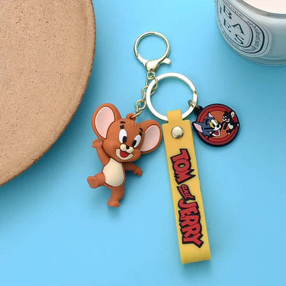 Cute Tom & Jerry 3D Keychain with Strap Charm & Hook | Adorable Cartoon Character