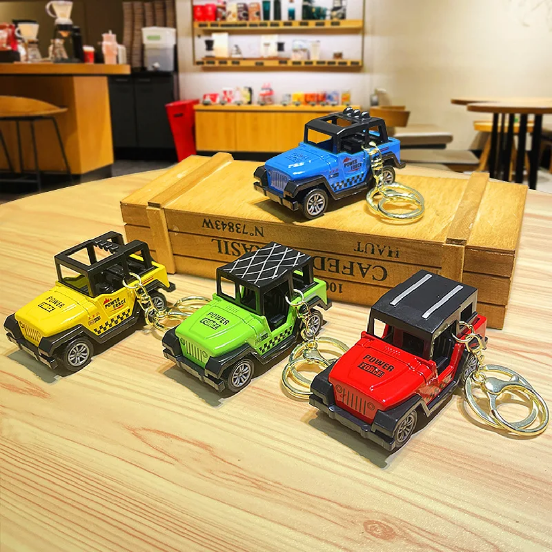 Mini Die-Cast Push-back Off-Road Jeep Keyring with Hook