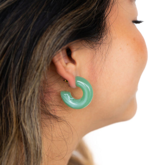 Chunky Resin Hoop Earrings for Women – Pink, Green & Amber | Merakii Mee