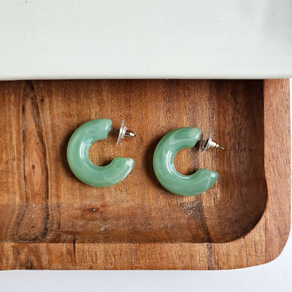 Chunky Resin Hoop Earrings for Women – Pink, Green & Amber | Merakii Mee
