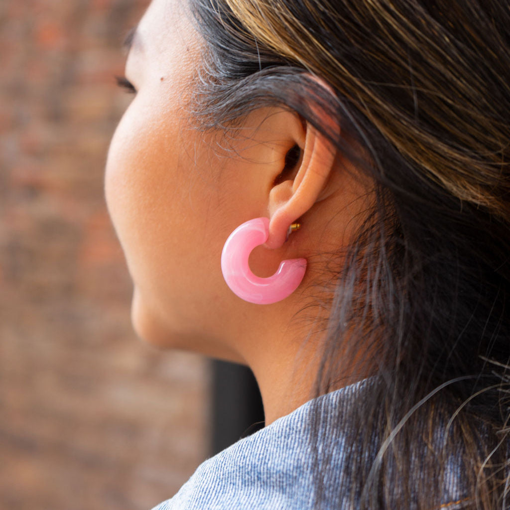 Chunky Resin Hoop Earrings for Women – Pink, Green & Amber | Merakii Mee