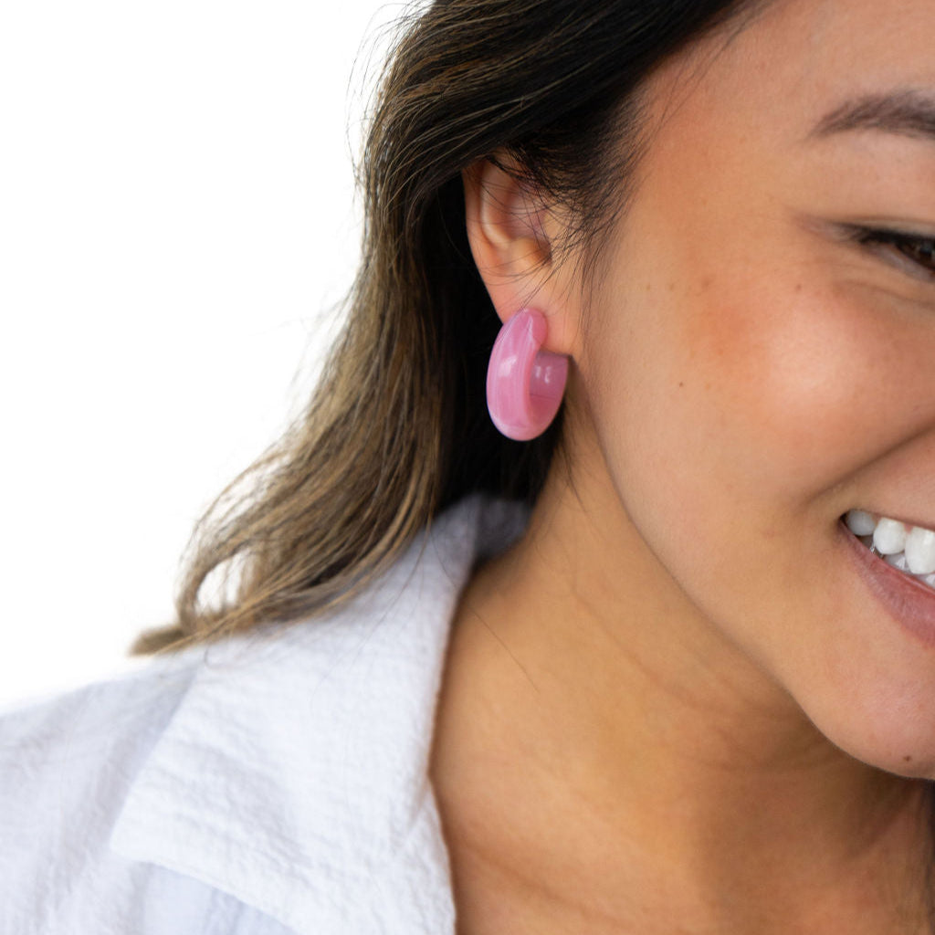 Chunky Resin Hoop Earrings for Women – Pink, Green & Amber | Merakii Mee