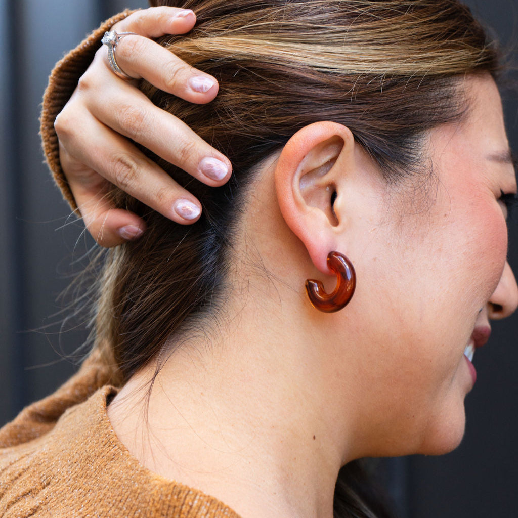 Chunky Resin Hoop Earrings for Women – Pink, Green & Amber | Merakii Mee