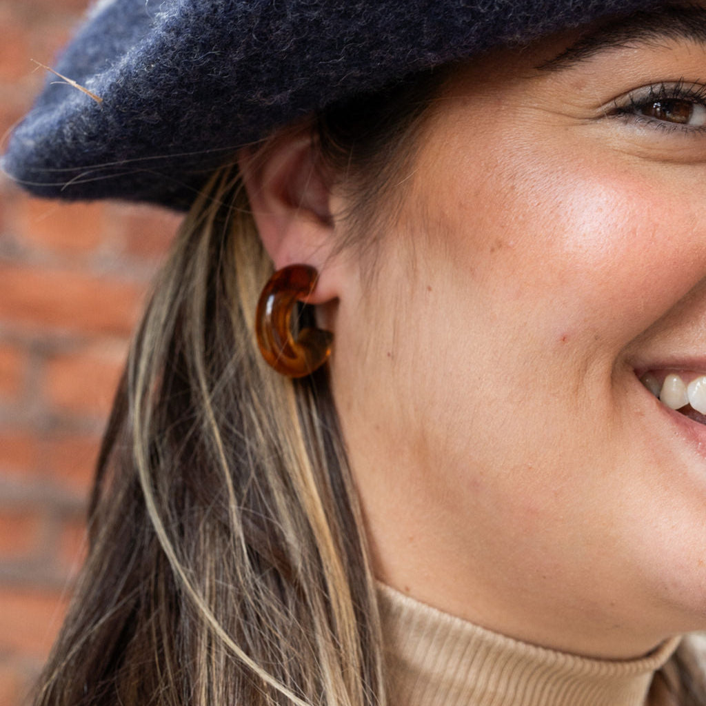 Chunky Resin Hoop Earrings for Women – Pink, Green & Amber | Merakii Mee