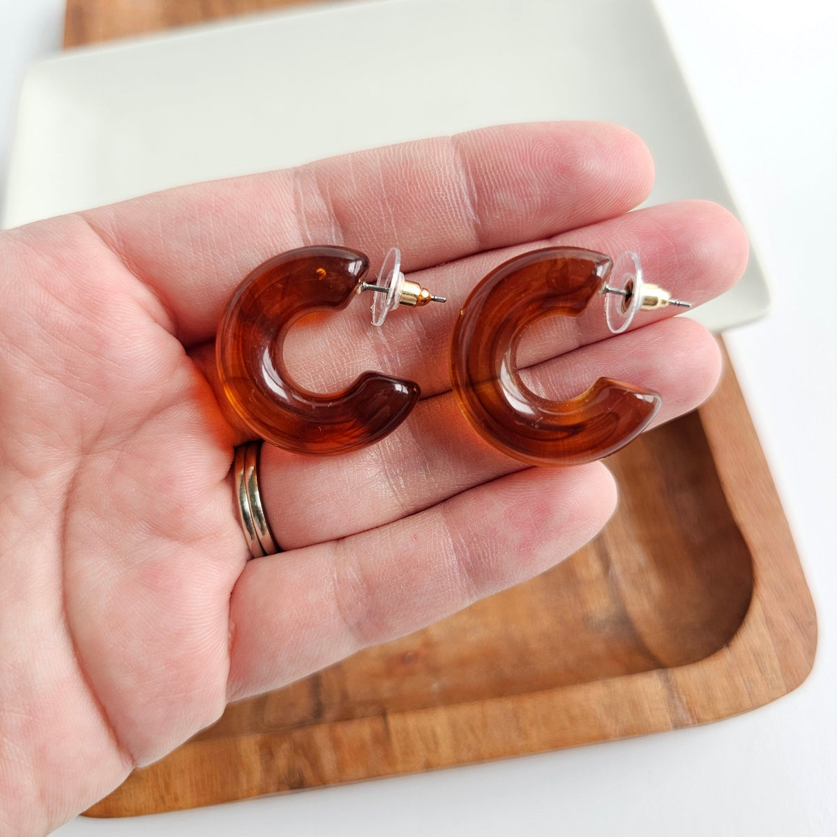 Chunky Resin Hoop Earrings for Women – Pink, Green & Amber | Merakii Mee