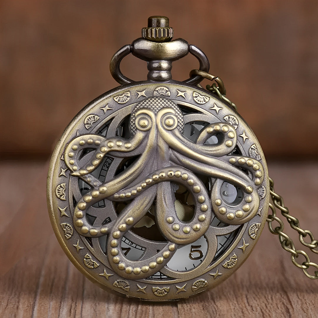 Vintage Octopus Antique Pocket Watch Keychain: Dive into Maritime Mystery