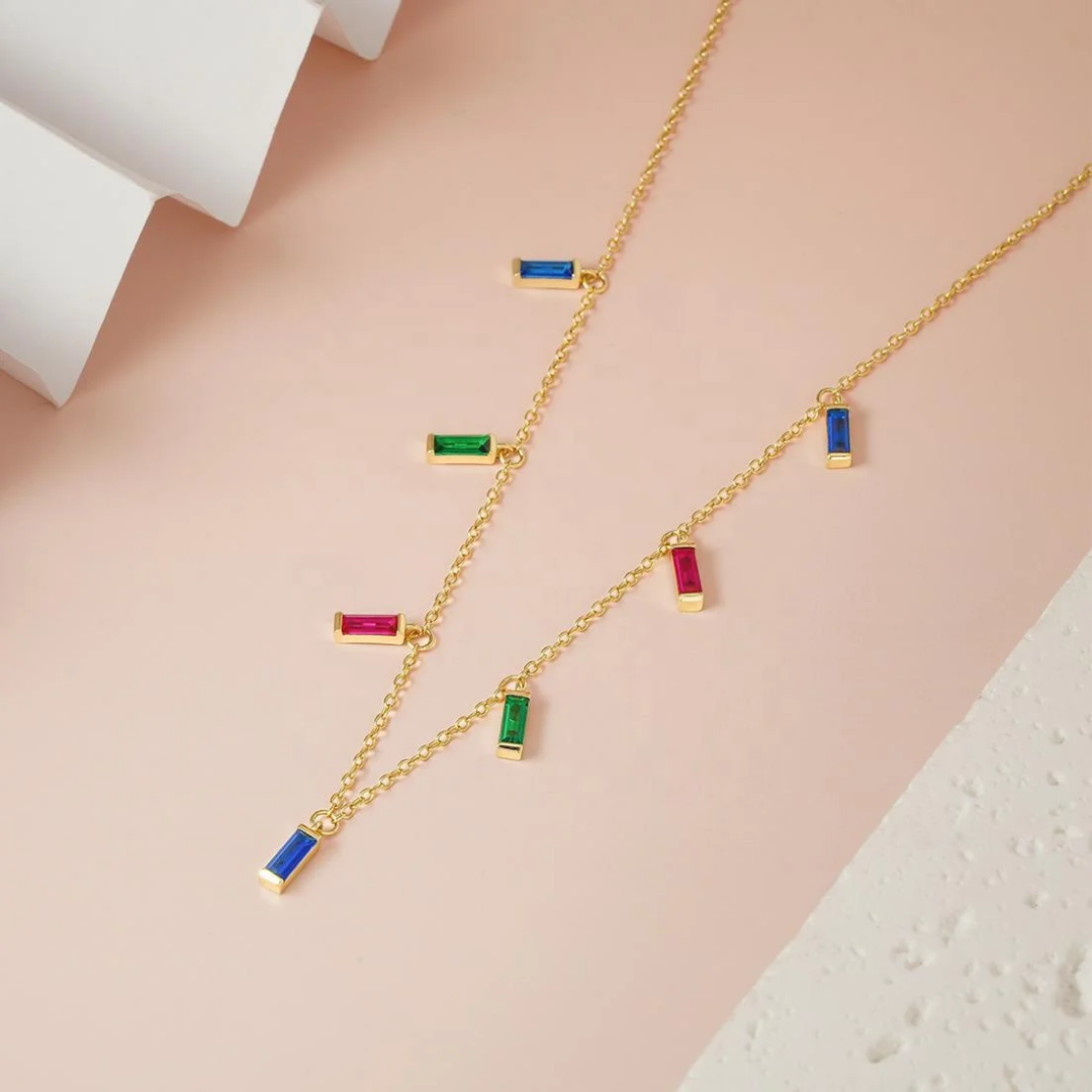 Gold Colorful Gemstone Charm Necklace for Women | Delicate Statement Jewelry