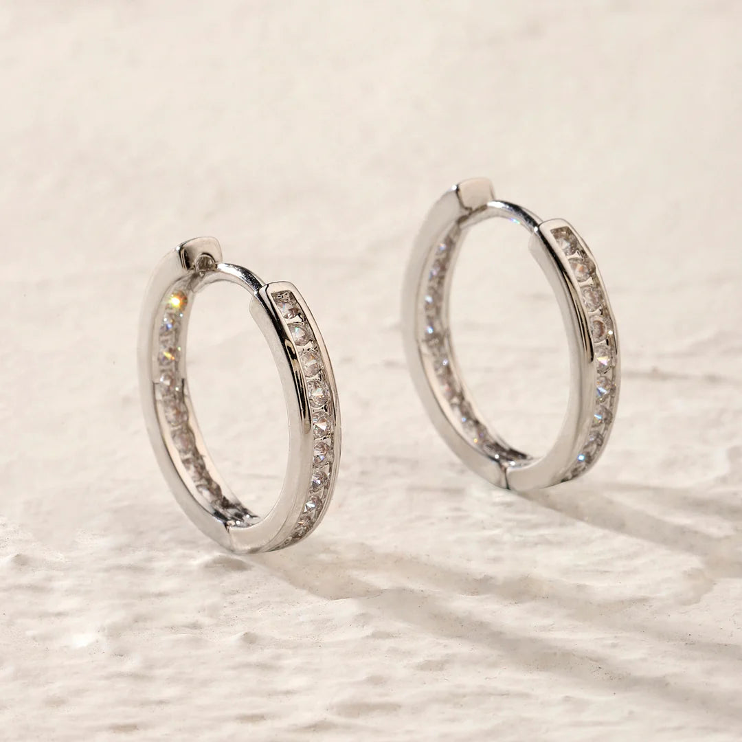 Silver Crystal Hoop Earrings for Women | Rhinestone Statement Jewelry