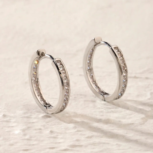 Silver Crystal Hoop Earrings for Women | Rhinestone Statement Jewelry