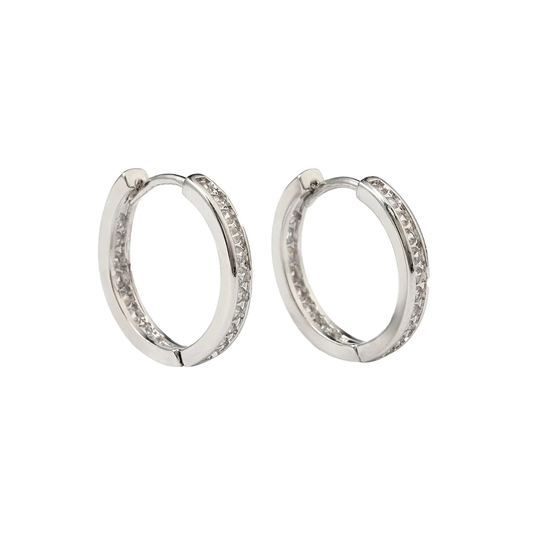 Silver Crystal Hoop Earrings for Women | Rhinestone Statement Jewelry