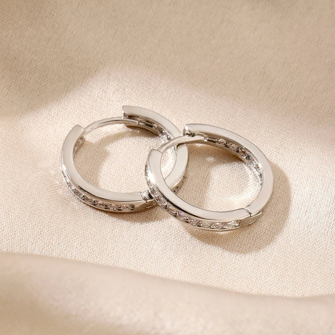 Silver Crystal Hoop Earrings for Women | Rhinestone Statement Jewelry