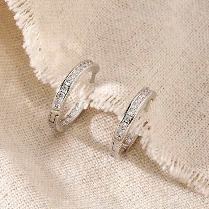 Silver Crystal Hoop Earrings for Women | Rhinestone Statement Jewelry
