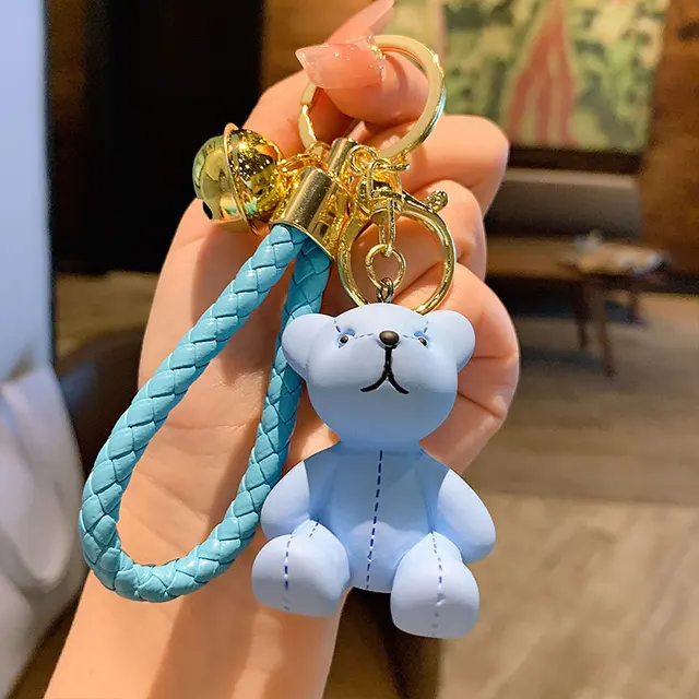 Resin 3D Puppet Teddy Bear Keychain with strap, hook and Bell