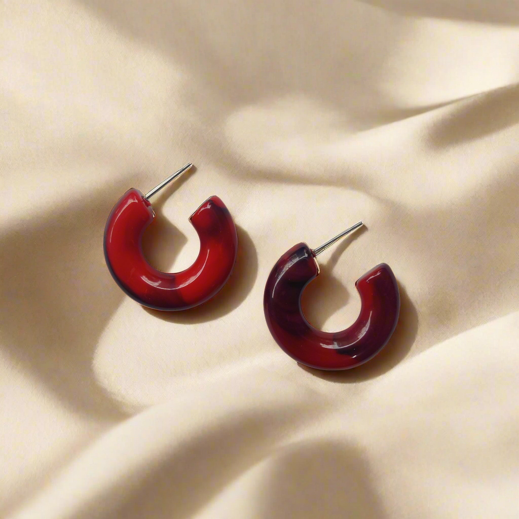 Chunky Resin Hoop Earrings for Women – Red, Navy Blue & Yellow | Merakii Mee