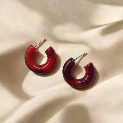 Chunky Resin Hoop Earrings for Women – Red, Navy Blue & Yellow | Merakii Mee