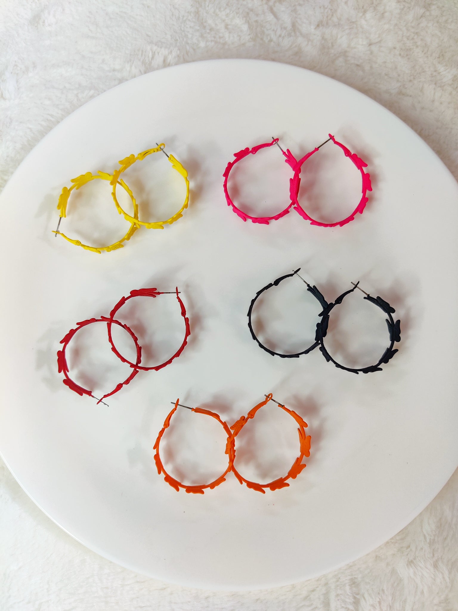 Neon butterfly hoop earrings aesthetic Korean fashion jewelry in multiple colors