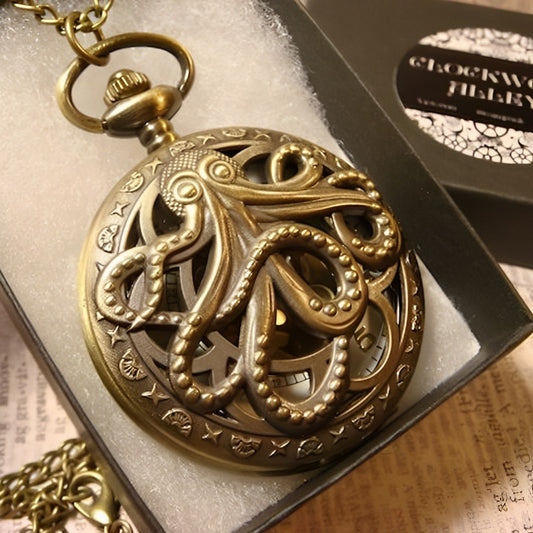 Vintage Octopus Antique Pocket Watch Keychain: Dive into Maritime Mystery