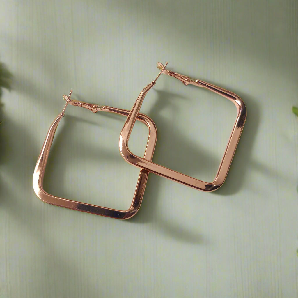 Chic Square Hoop Earrings – Silver & Rose Gold