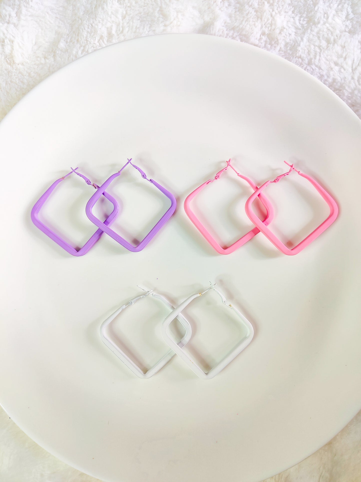 Pastel Square Hoop Earrings for Women | Korean Aesthetic Geometric Jewelry