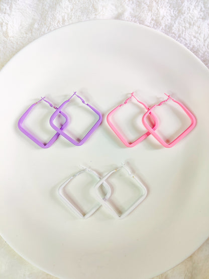 Pastel Square Hoop Earrings for Women | Korean Aesthetic Geometric Jewelry