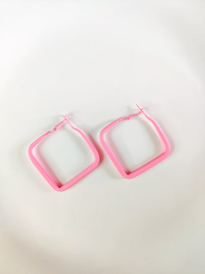 Pastel Square Hoop Earrings for Women | Korean Aesthetic Geometric Jewelry