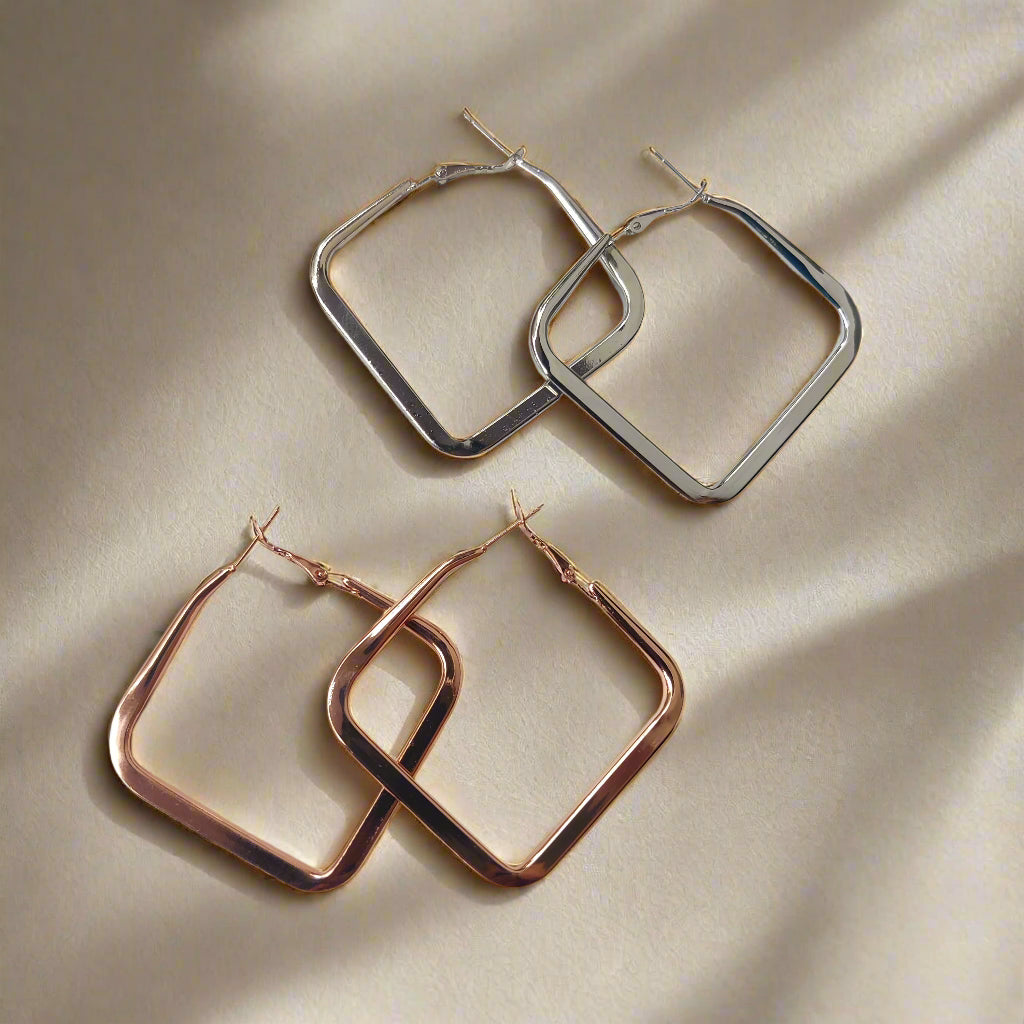 Chic Square Hoop Earrings – Silver & Rose Gold