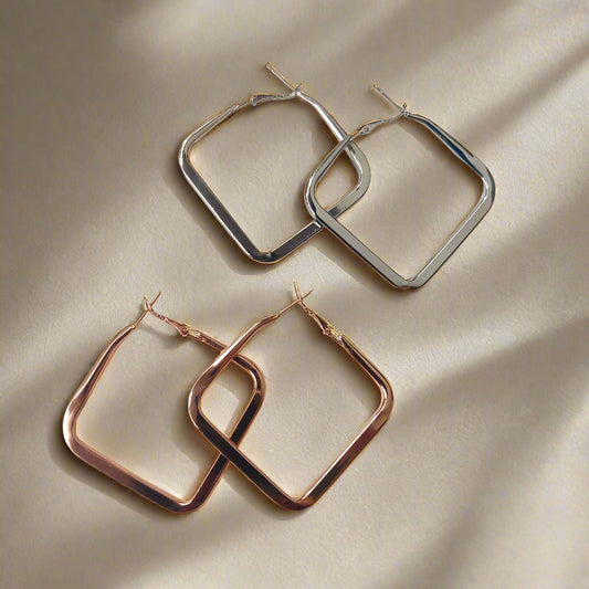 Chic Square Hoop Earrings – Silver & Rose Gold
