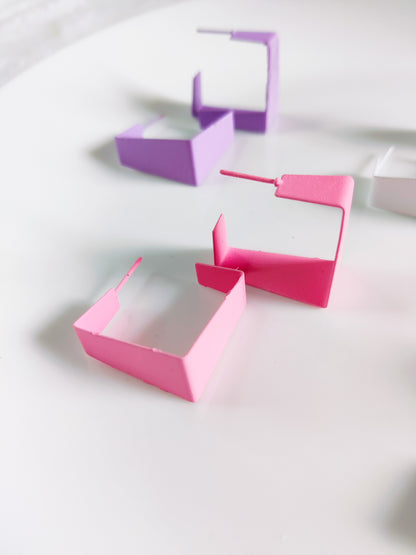 Baby pink square hoop earrings for women Korean style jewelry