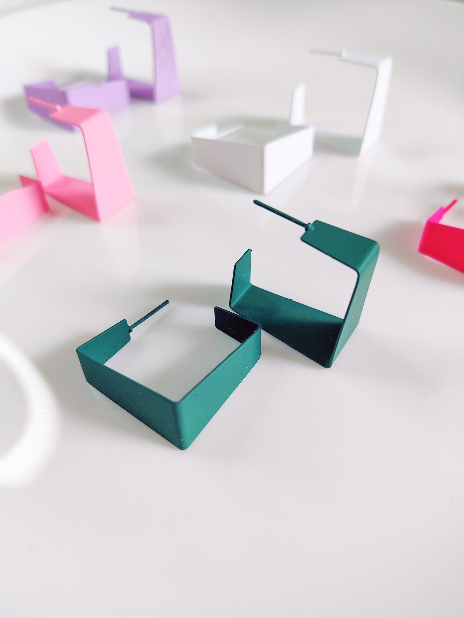 Dark green square hoop earrings trendy geometric jewelry