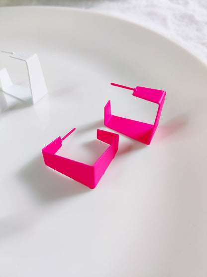 Hot pink square hoop earrings for women Korean aesthetic jewelry