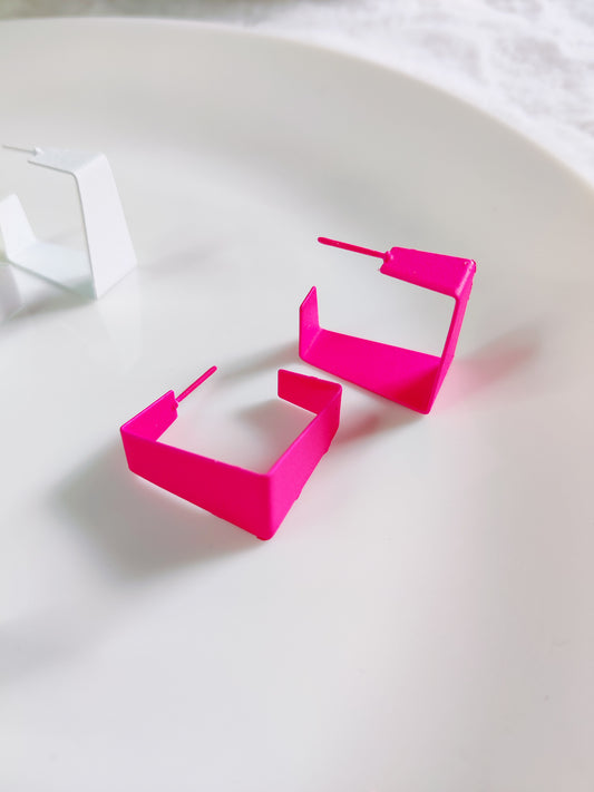 Hot pink square hoop earrings for women Korean aesthetic jewelry