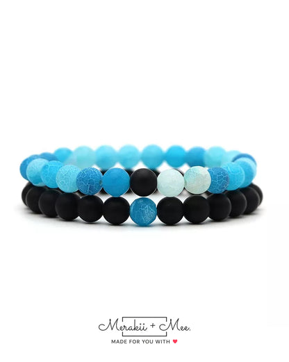 Fire Crackle Agate Stone Couple Distance Bracelet