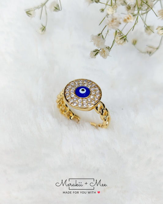 Evil Eye Gold Coin Ring