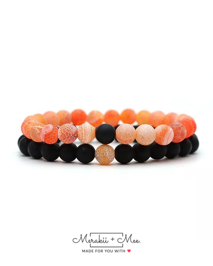 Fire Crackle Agate Stone Couple Distance Bracelet