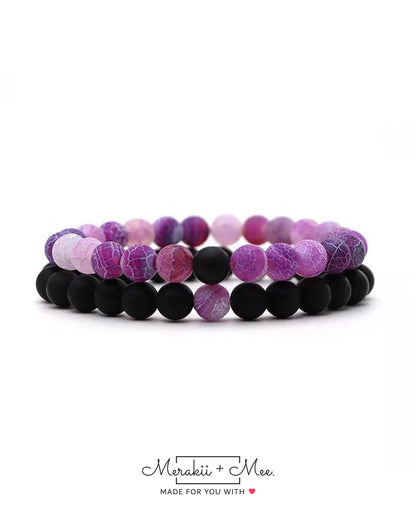 Fire Crackle Agate Stone Couple Distance Bracelet