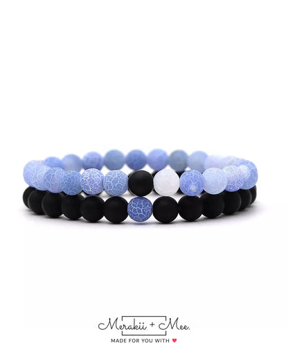 Fire Crackle Agate Stone Couple Distance Bracelet