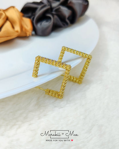 Square Shimmering Hoop Earrings (Gold)