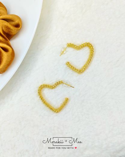 Heart Shimmering Hoop Earrings (Gold)