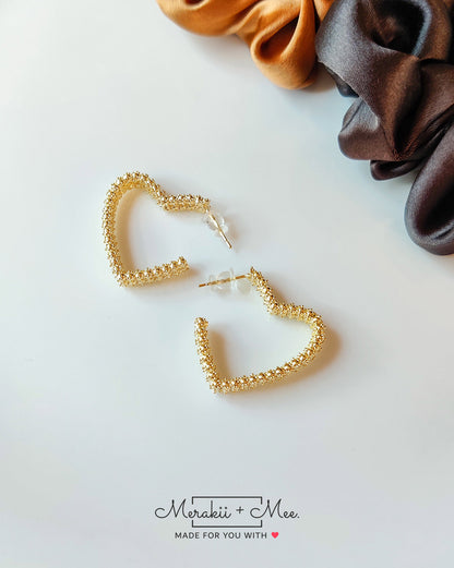 Heart Shimmering Hoop Earrings (Gold)