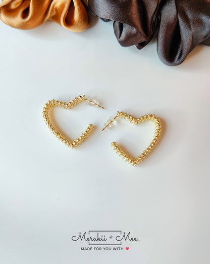Heart Shimmering Hoop Earrings (Gold)